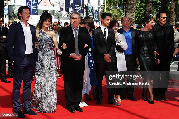 Luke Evans, Lola Frears, Director Stephen Frears, Dominic Cooper, Moira Buffini, Bill Camp and Tamsin Greig attend the "Tamara Drewe" Premiere at...