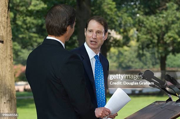 John Thune, R-S.D. And Ron Wyden, D-Ore.; during a news conference to introduce the Build American Bonds Act to fund "much needed transportation...