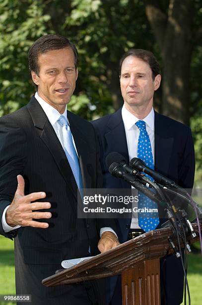 John Thune, R-S.D. And Ron Wyden, D-Ore.; during a news conference to introduce the Build American Bonds Act to fund "much needed transportation...