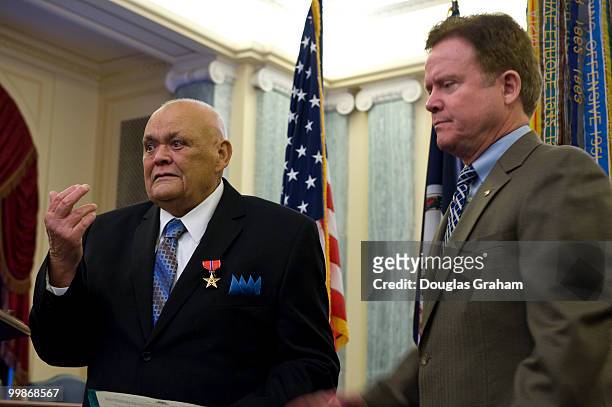 Senator Jim Webb who served in Vietnam with the Fifth Marine Regiment presented the Bronze Star Medal to Warrant Officer Phillip O'Donnell, U.S. Army...