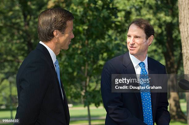 John Thune, R-S.D. And Ron Wyden, D-Ore.; during a news conference to introduce the Build American Bonds Act to fund "much needed transportation...
