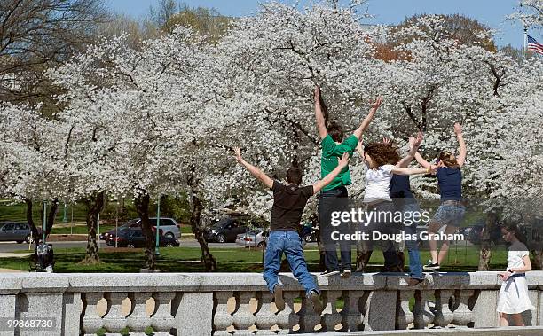 School group from PA. Taks advantage of the nice day to ham it up for the camera in Upper Senate Park. Cherry blossoms are now at their peek as seen...