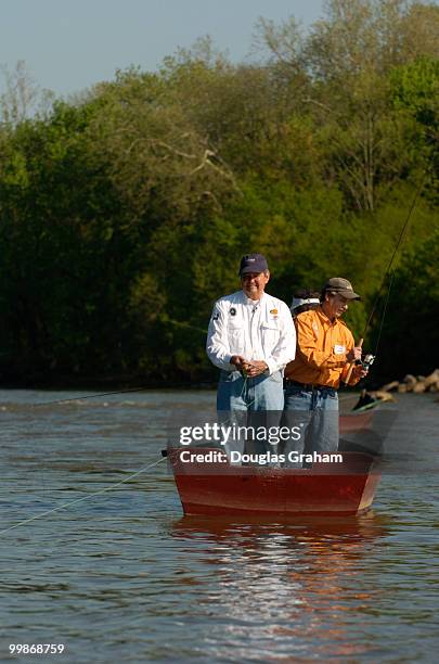 Clay Shaw, R-FL., and his wife Emilie fly fish for hickory shad during the Congressional Sportsmen's Foundation annual shad fishing event on the...