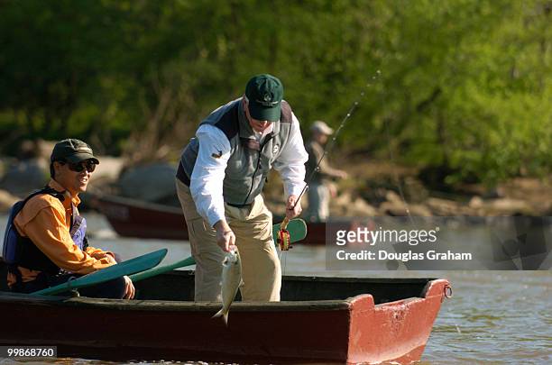 Mike Thompson, D-CA., puts in a nice hickory shad back during the Congressional Sportsmen's Foundation annual shad fishing event on the Potomac River...