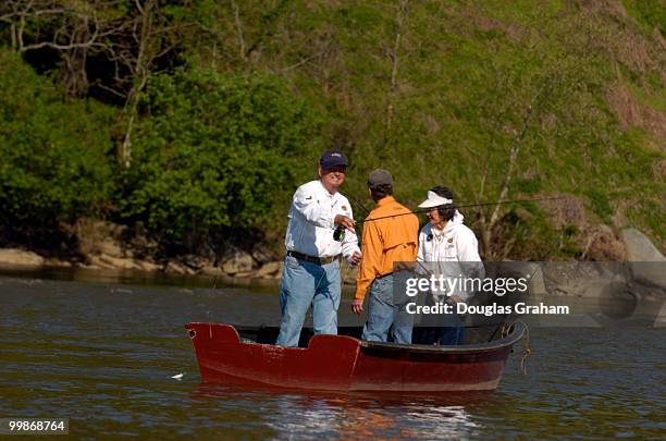 Clay Shaw, R-FL., and his wife Emilie fly fish for hickory shad during the Congressional Sportsmen's Foundation annual shad fishing event on the...