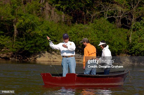 Clay Shaw, R-FL., and his wife Emilie fly fish for hickory shad during the Congressional Sportsmen's Foundation annual shad fishing event on the...