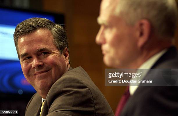 Jeb Bush, R-Fla., and Joseph Kernan, R-ID., during the Senate Armed Services Committee Personnel Subcommittee joint hearing on the Pentagon and...