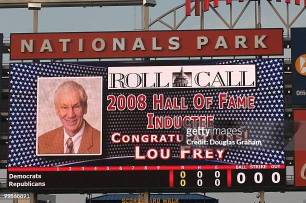 Lou Frey is inducted into 2008 Hall of Fame during the 47th Annual Roll Call Congressional Baseball Game at Nationals Park in Washington, D.C. On...