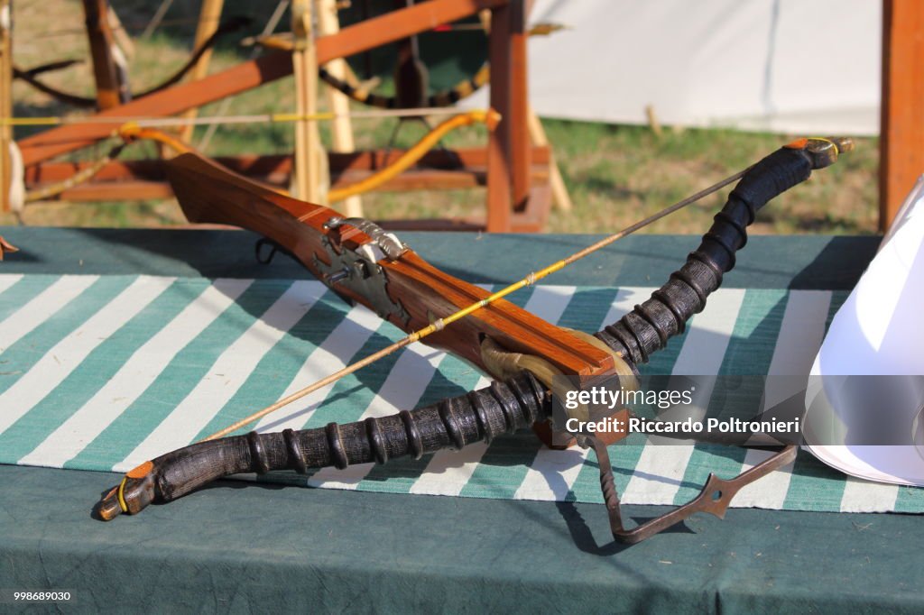 Medieval wooden crossbow in exibition