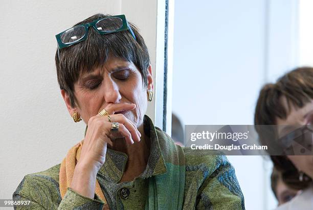 Rosa Delauro, D-CT., listens to cancer patients that came to Capitol Hill to join lawmakers to call for health care reform. As Congress debates...