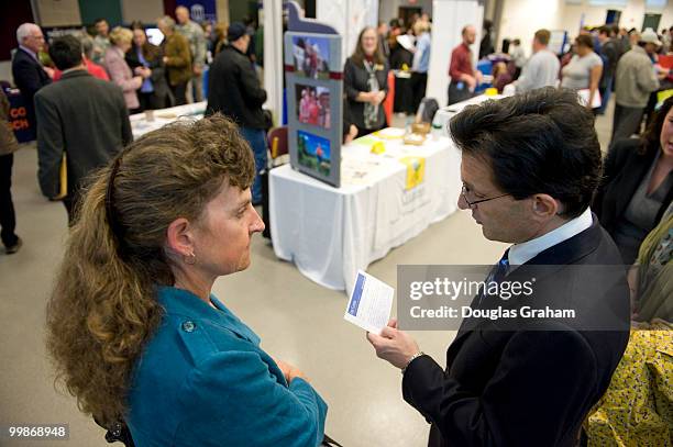 Congressman Eric Cantor, R-VA, listens to Claudia Hales about her plight trying to find work at the Germanna Community College, Daniel Technology...