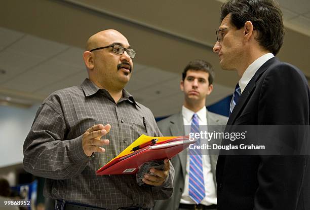 Congressman Eric Cantor, R-VA, listens Alberto Vasquez an unemployed steel worker at the Germanna Community College, Daniel Technology Center in...