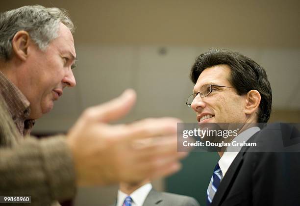 Congressman Eric Cantor, R-VA, listens to Dan Tate of Warrenton Virginia during a job fair at the Germanna Community College, Daniel Technology...