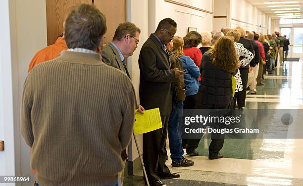 The line of job seekers was long in the a.m. But by mid-day the numbers had fallen off at Congressman Eric Cantor, R-VA, job fair at the Germanna...