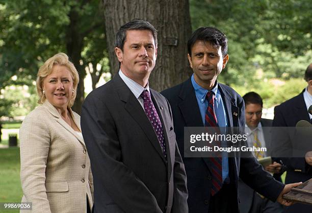 Mary Landrieu, D-LA.,David Vitter, R-LA., and Gov. Bobby Jindal, R-La., during a news conference in support of the hurricane protection and...