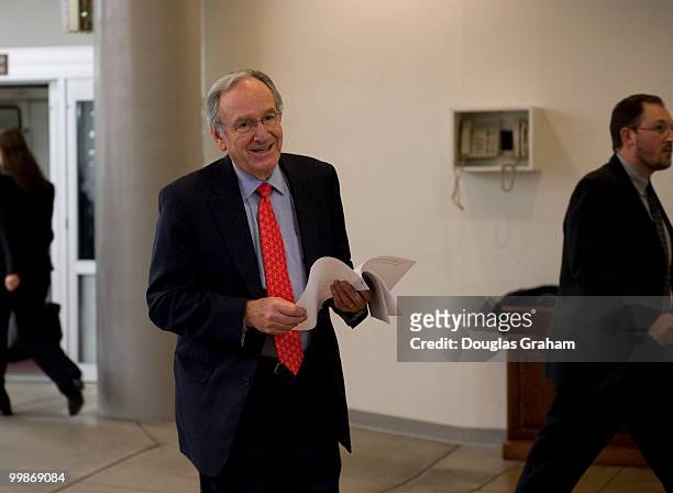 Tom Harkin, D-IA., arrives in the Senate subway on his way to the Senate Democratic Caucus meeting to discuss health care reform, Dec. 14, 2009.