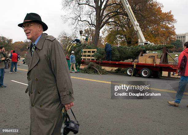 Patrick Leahy, D-VT. Watches as this year's Capitol Christmas Tree a gift from the people of Vermont arrives on the West Front of the U.S. Capitol....