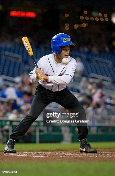 Frank Kratovil, D-MD., keeps his eye on the ball during the 48th Annual Roll Call Congressional Baseball Game on June 17, 2009 at Nationals Park in...