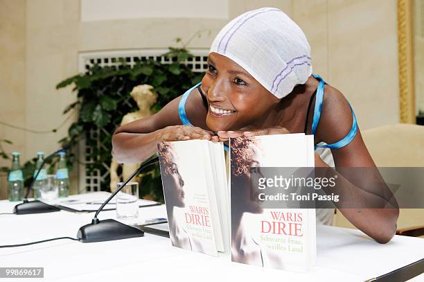 Model Waris Dirie presents her new book 'Schwarze Frau, Weisses Land' at Hotel Adlon on May 18, 2010 in Berlin, Germany.