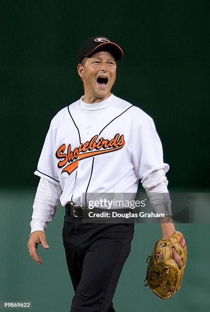 Frank Kratovil, D-MD., protest a call during the 48th Annual Roll Call Congressional Baseball Game on June 17, 2009 at Nationals Park in Washington,...