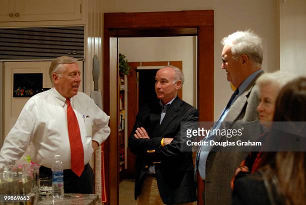 Congressman Steny H. Hoyer, D-MD, the House Democratic Whip talks with candidate Joe Courtney and Peter G. Kelly during a small private fund raiser...