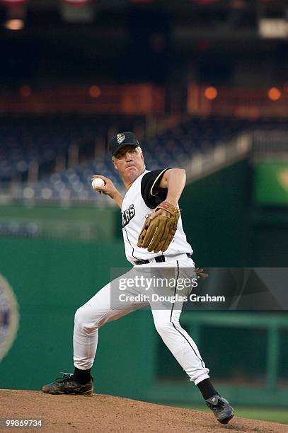 John Shimkus, R-Ill., on the mound during the 47th Annual Roll Call Congressional Baseball Game at Nationals Park in Washington, D.C. On July 17,...