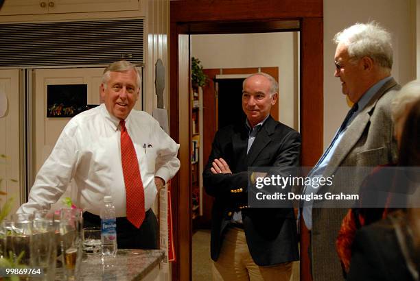 Congressman Steny H. Hoyer, D-MD, the House Democratic Whip talks with candidate Joe Courtney and Peter G. Kelly during a small private fund raiser...