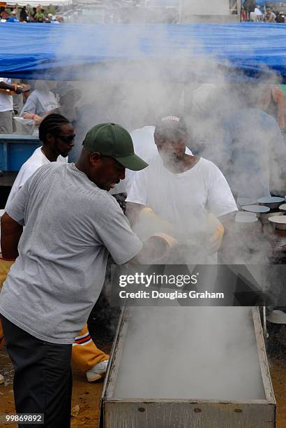 Cooking clams during the 30th annual J. Millard Tawes Crab and Clam Bake in Crisfield Maryland.