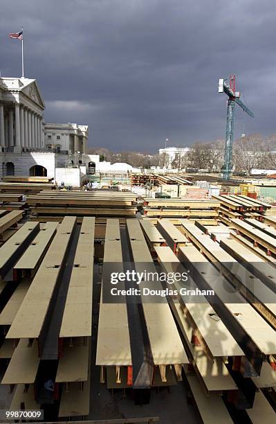 The roof construction of the Capitol Visitors Center is well under way. The project is set for completion in the spring of 2006.