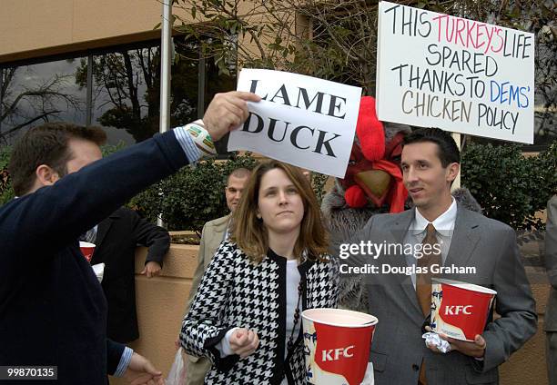 The republicans sent someone dressed up in a turkey suit to the DNC for the democratic leadership press conference at the DNC. Republican staffers...