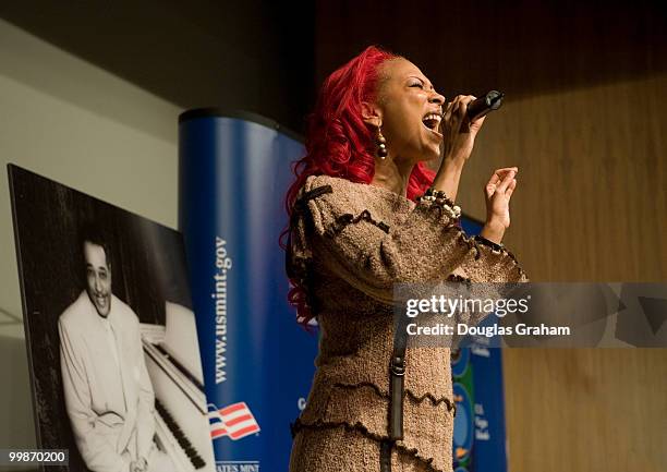 Singer Sylver Logan Sharp during an event to celebrate Black History Month and D.C.'s new quarter, featuring Duke Ellington at his piano, to kick off...