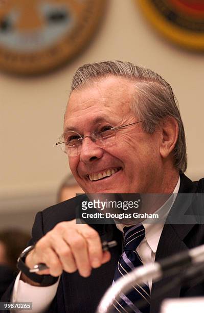 Defense Secretary Donald Rumsfeld during the Senate Armed Services Committee full committee hearing on the Defense authorization request for FY2005...