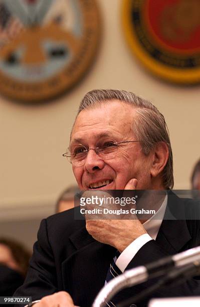 Defense Secretary Donald Rumsfeld during the Senate Armed Services Committee full committee hearing on the Defense authorization request for FY2005...