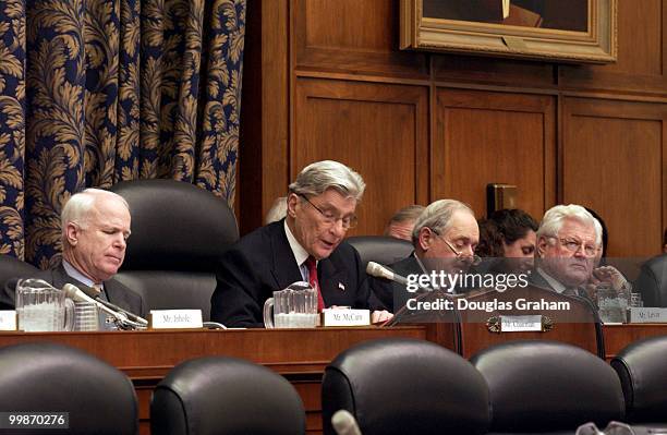 John McCain, R-AZ., Chairman John Warner, R-VA., Carl Levin, D-MI., and Edward Kennedy, D-MA., during the Senate Armed Services Committee full...