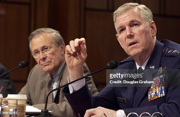 Defense Secretary Donald Rumsfeld and Gen. Richard Myers, chairman, Joint Chiefs of Staff during the Defense Subcommittee hearing on FY2005...