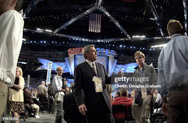 Dan Rather of ABC News on the floor at the democratic national convention in Los Angeles, Ca.