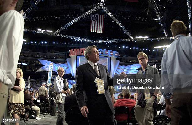 Dan Rather of ABC News on the floor at the democratic national convention in Los Angeles, Ca.