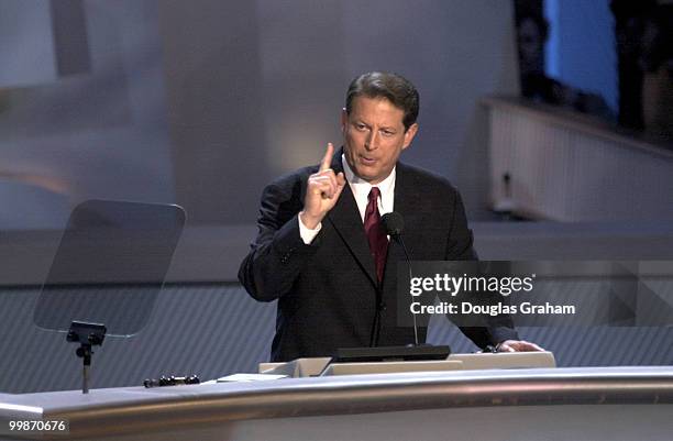 Al Gore during his acceptance speech of the presidential nomonation at the democratic national convention in Los Angeles, Ca.