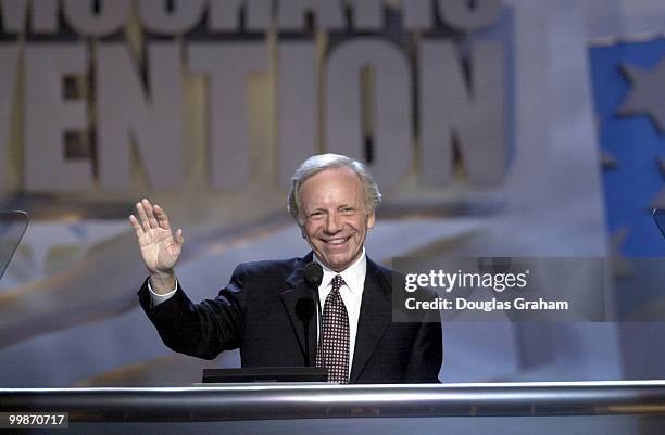 Joseph Lieberman, D-CT., during his acceptance of the vise presidential nomonation at the democratic national convention in Los Angeles, Ca.