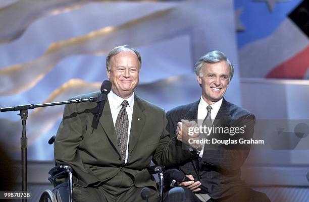 Max Cleland, D-Ga., and Bob Kerrey, D-Neb., at the democratic national convention in Los Angeles, Ca.