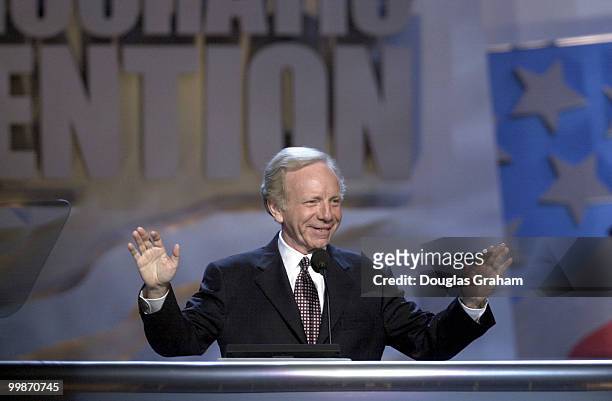 Joseph Lieberman, D-CT., during his acceptance of the vise presidential nomonation at the democratic national convention in Los Angeles, Ca.