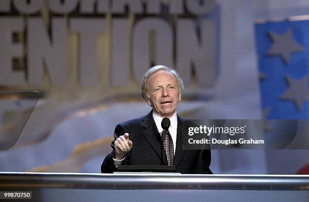 Joseph Lieberman, D-CT., during his acceptance of the vise presidential nomonation at the democratic national convention in Los Angeles, Ca.