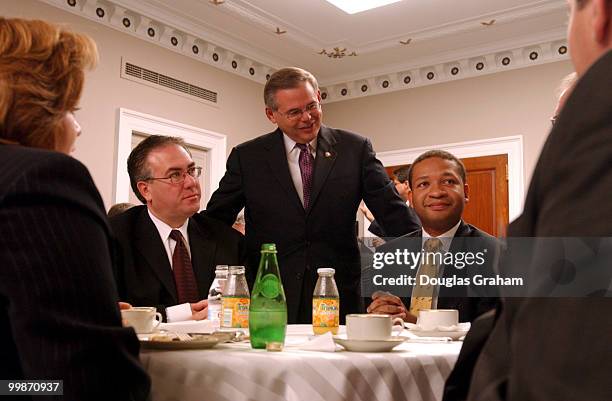 Linda Sanchez, D-Ca. Dennis Cardoza, D-CA, Robert Menendez, D-N.J., Artur Davis, D-Al., and Mike Feeley, D-CO., during a breakfast hosted by Rep....