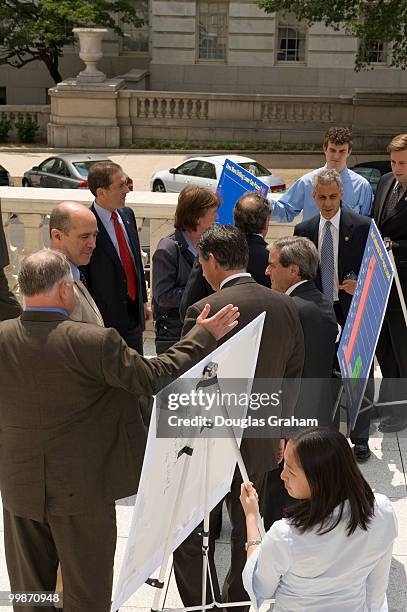 Rep. Paul Hodes, D-N.H., Rahm Emanuel, D-IL., and other freshman Democrats prepare for a news conference to respond to President George Bush on...