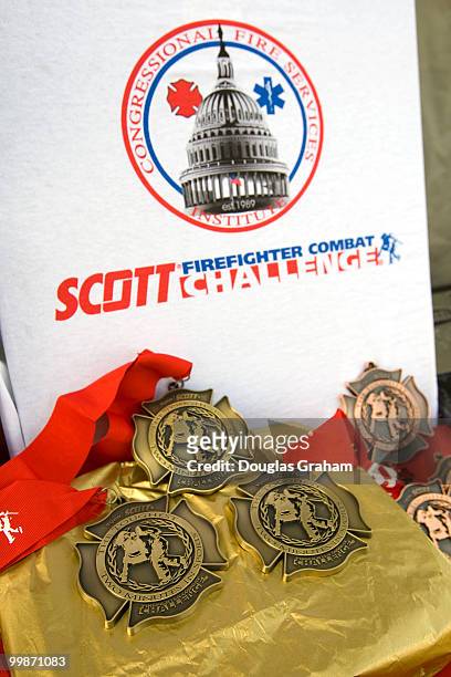 Awards ready to go for the winners at the Firefighter Combat Challenge. The event attracts hundreds of U.S. And Canadian municipal fire departments...