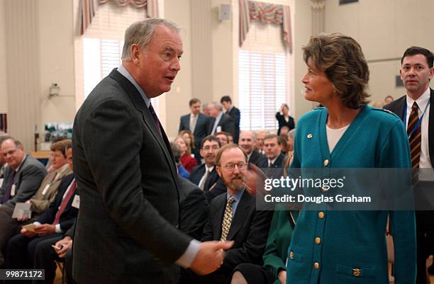 Gov. Frank Murkowski, R-Alaska and his daughter Lisa Murkowski, R-Alaska during a signing ceremony to renew the Federal Agreement and Right-of-Way...