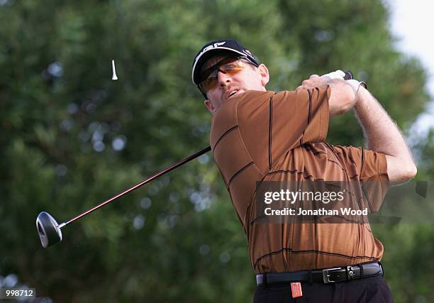 Rod Pampling of Australia tees off on the seventeenth hole during the third round of the Holden Australian Open Golf Tournament held at The Grand...