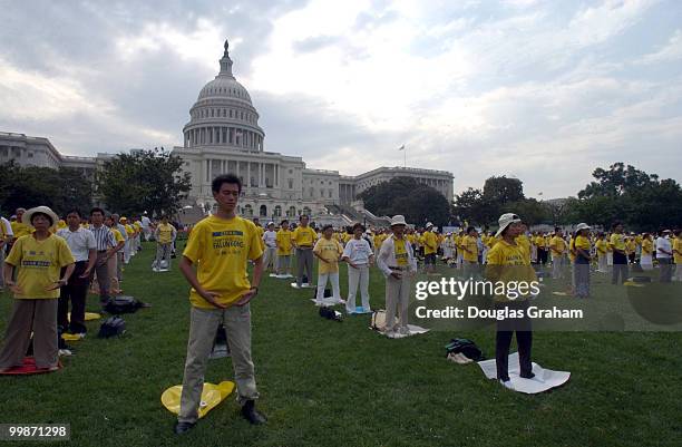 Falun Gong practitioners during a rally to commemorate the fourth anniversary of China's persecution against Falun Gong. The rally was held on the...