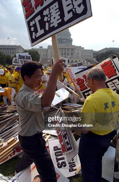 Falun Gong practitioners during a rally to commemorate the fourth anniversary of China's persecution against Falun Gong. The rally was held on the...