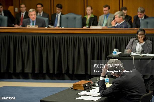 Director Robert Mueller testifies before the Senate Judiciary Committee during the full committee hearing on "Oversight of the FBI in the Senate Hart...